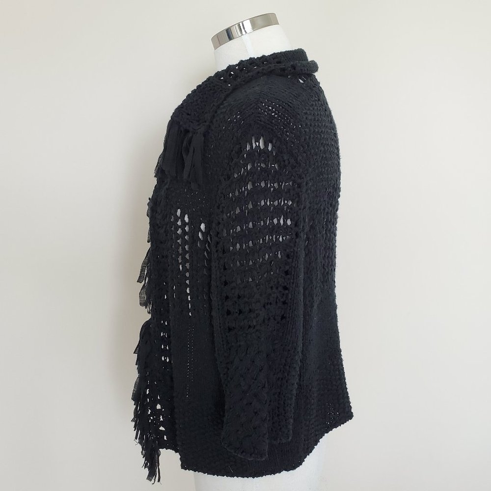 Chico's Size 1 Medium Black Open Front Knit Fringe - Picture 4 of 12